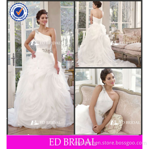 ZC906 Ball Gown One Shoulder Beaded Long Train Organza Indian Wedding Dress